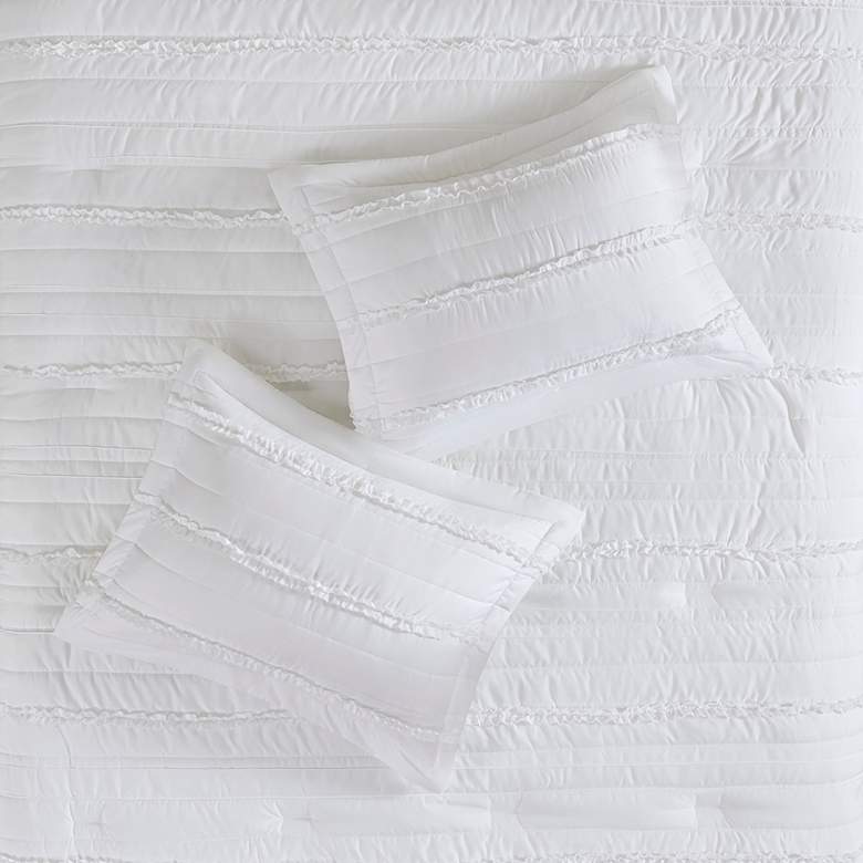 Image 4 Celeste White Microfiber Ruffled Queen 5-Piece Comforter Set more views