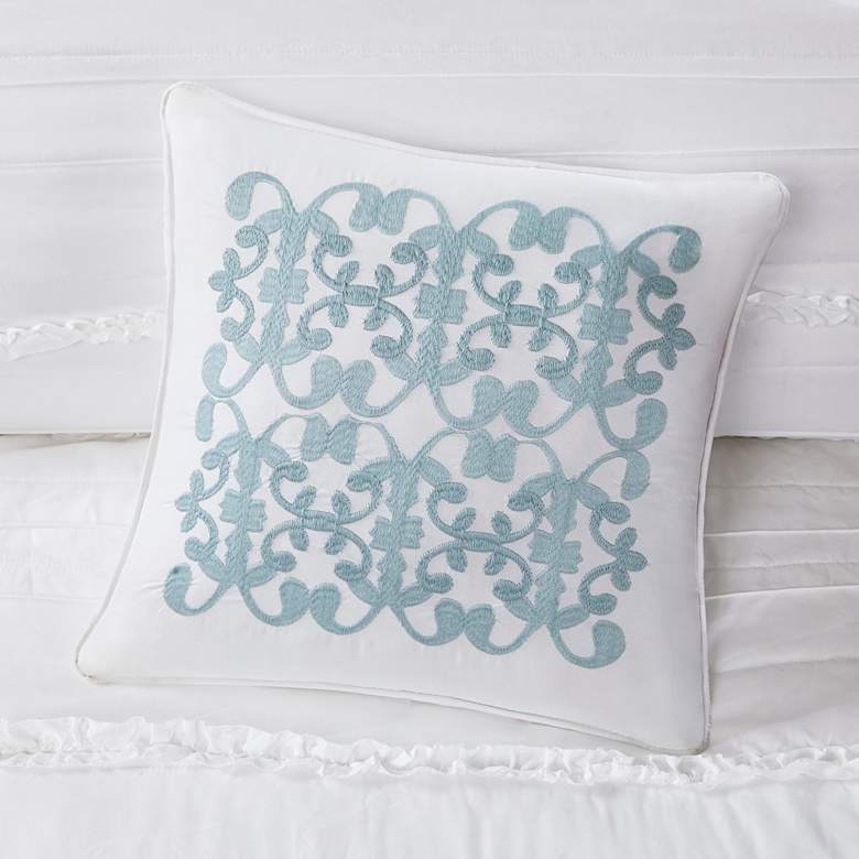 Image 5 Celeste White Microfiber Ruffled Queen 5-Piece Comforter Set more views