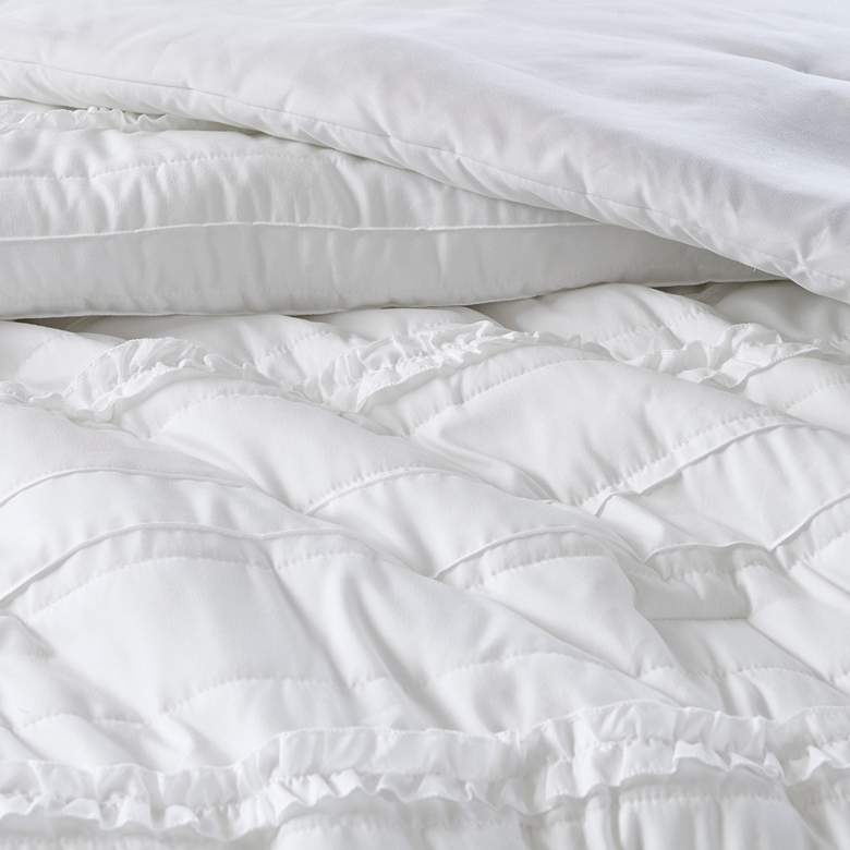 Image 6 Celeste White Microfiber Ruffled Queen 5-Piece Comforter Set more views