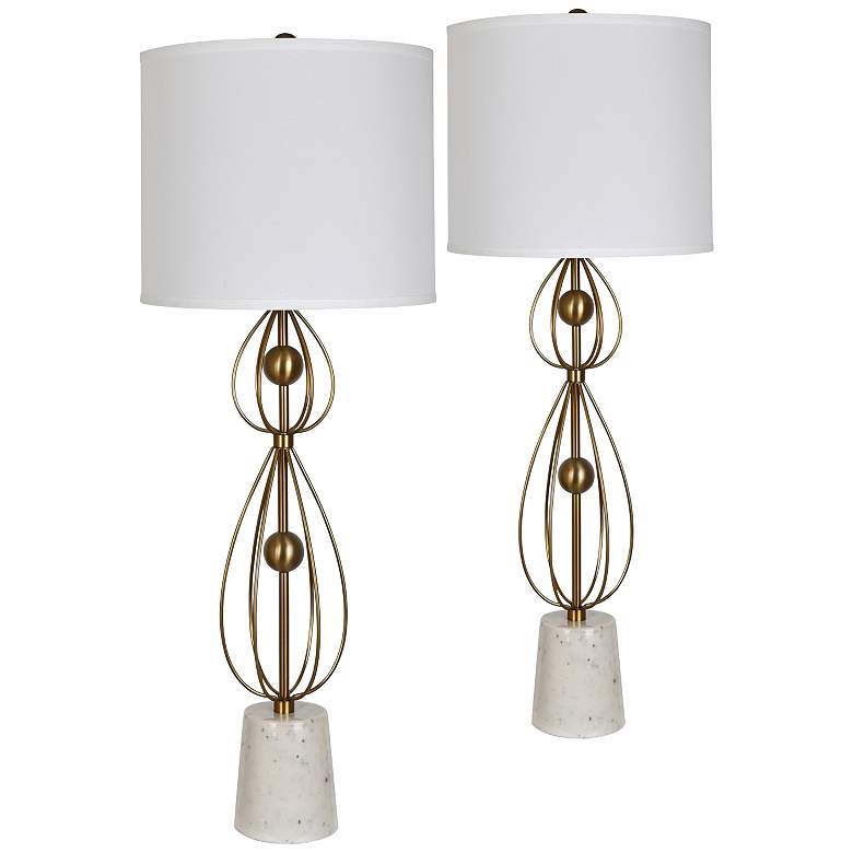 Image 1 Celester Antique Brass and White Marble Table Lamps Set of 2
