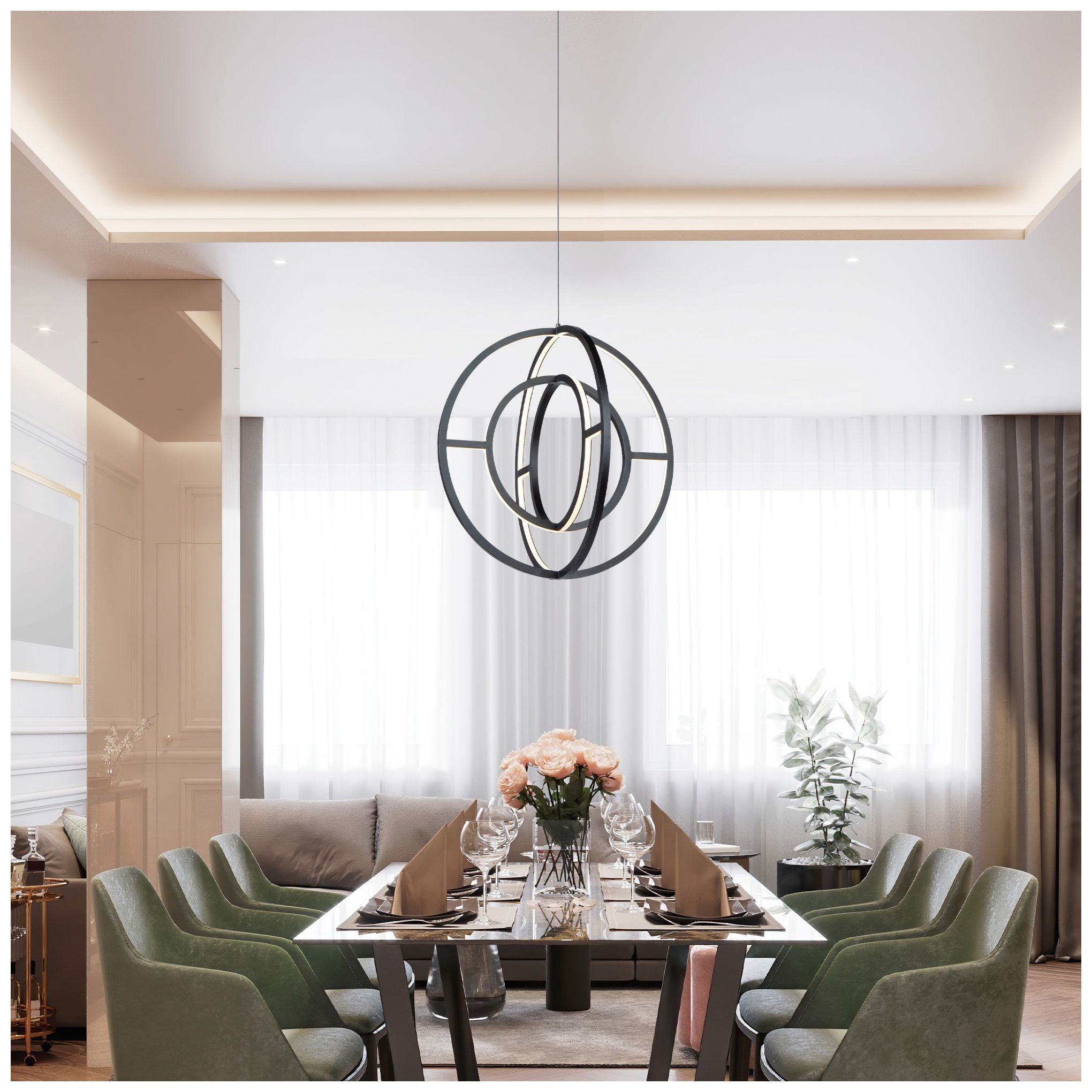 Thumbnail2 of Celestial 6.41" Wide Matte Black 35W Orb LED Chandelier more views