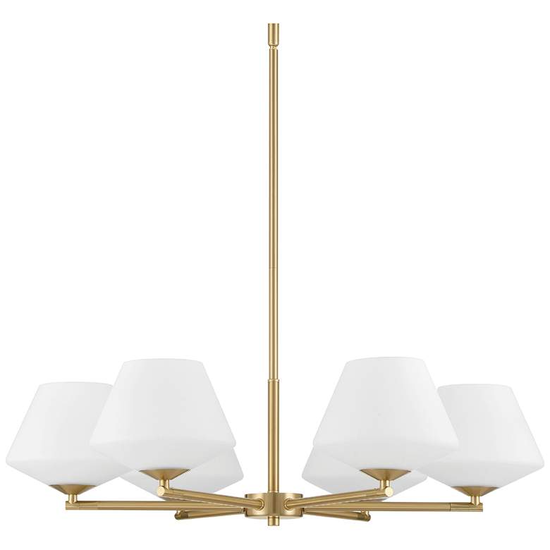 Image 2 Celestial Valley Alturas Gold with Cased White Glass 6 Light Chandelier