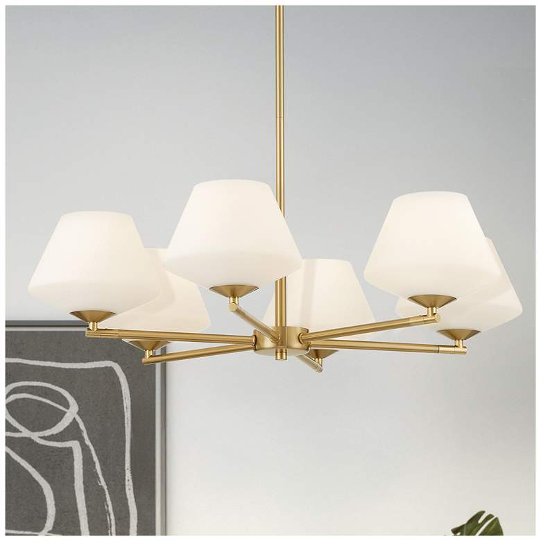 Image 1 Celestial Valley Alturas Gold with Cased White Glass 6 Light Chandelier