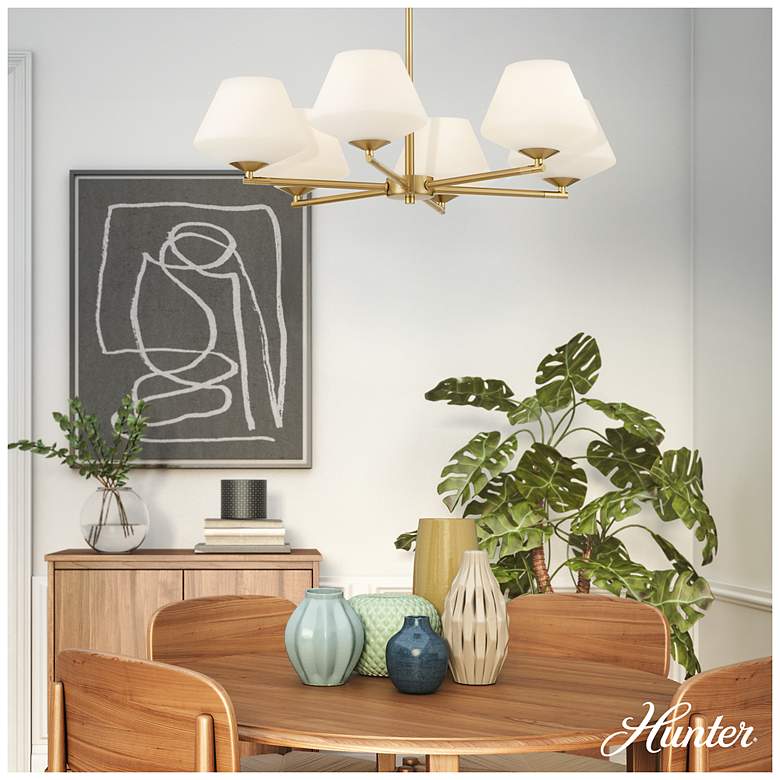 Image 3 Celestial Valley Alturas Gold with Cased White Glass 6 Light Chandelier more views