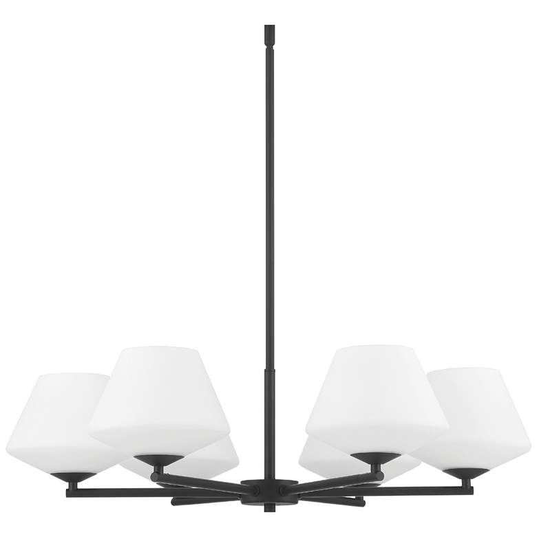 Image 2 Celestial Valley Matte Black with Cased White Glass 6 Light Chandelier