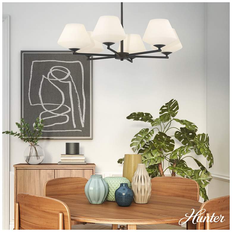 Image 3 Celestial Valley Matte Black with Cased White Glass 6 Light Chandelier more views