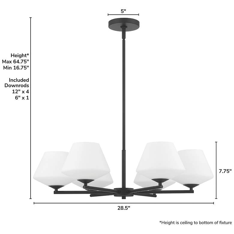 Image 4 Celestial Valley Matte Black with Cased White Glass 6 Light Chandelier more views