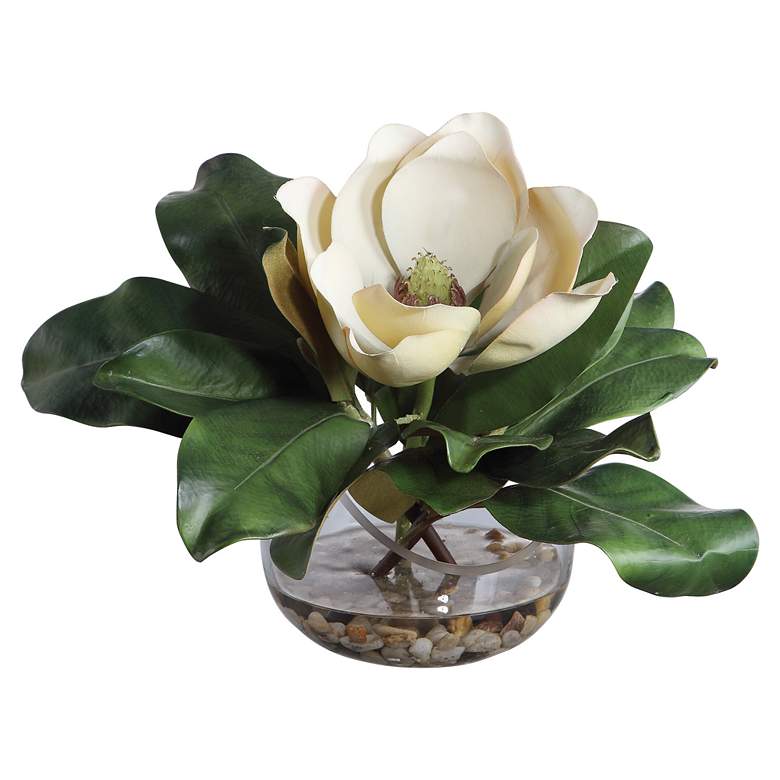 Image 3 Celia White and Green Silk Magnolia 13"W Faux Flower in Vase more views