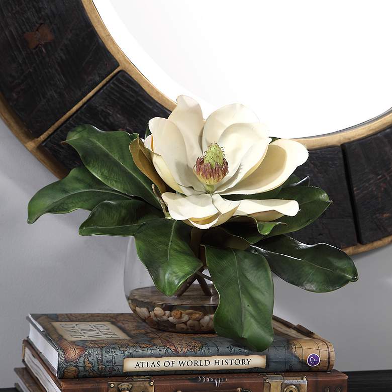 Image 4 Celia White and Green Silk Magnolia 13 inchW Faux Flower in Vase more views