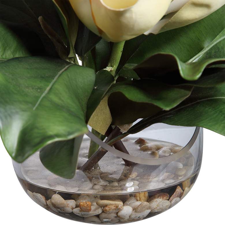 Celia White and Green Silk Magnolia 13&quot;W Faux Flower in Vase more views