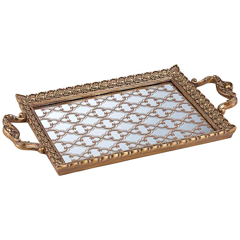 Image 1 Celina 15 3/4" Wide Antique Gold and Mirror Rectangular Tray