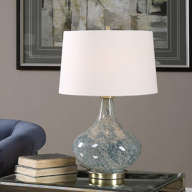 Image 1 Celinda Mottled Light Blue Gray Glass Gourd Table Lamp