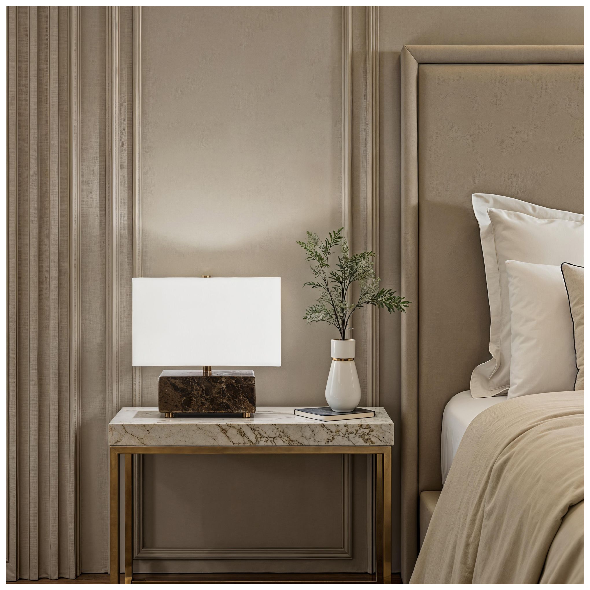 Image 2 Celine 14.5" Tall Black Cloud Marble Table Lamp with Tapered Linen Shade more views