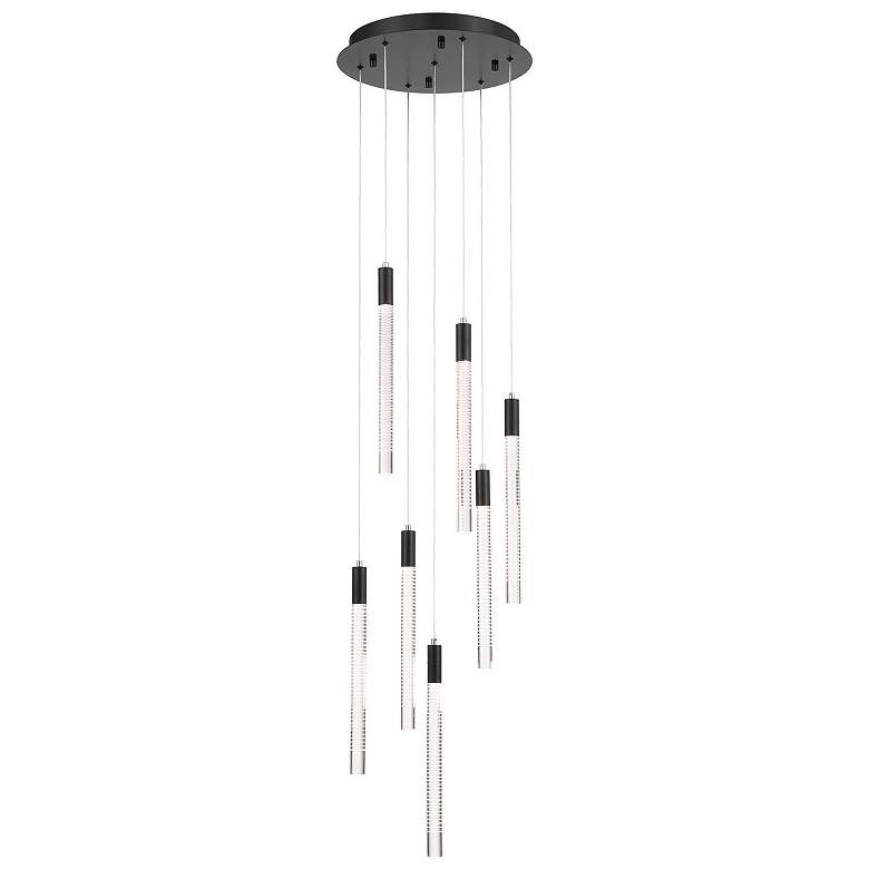 Image 1 Celine 15.75"W 7-Light Black Chandelier w/ Laser lines glass Shade