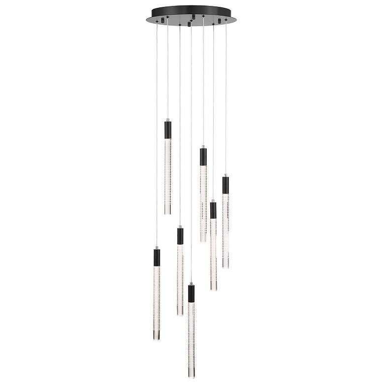 Image 2 Celine 15.75"W 7-Light Black Chandelier w/ Laser lines glass Shade more views