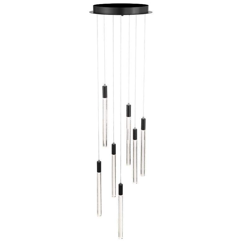 Image 3 Celine 15.75"W 7-Light Black Chandelier w/ Laser lines glass Shade more views