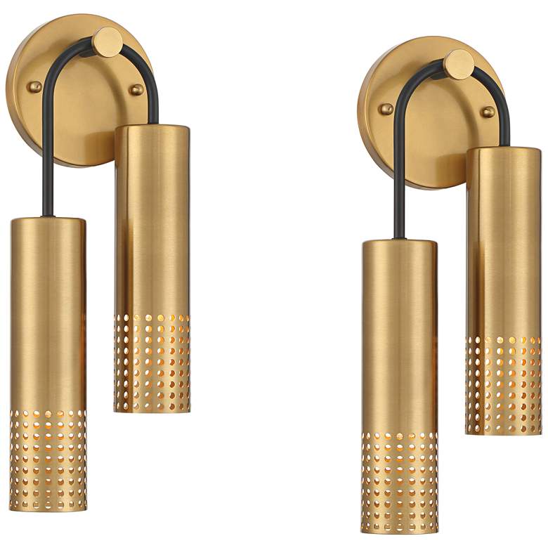 Image 2 Celine 16" High Warm Gold 2-Light Wall Sconce Set of 2