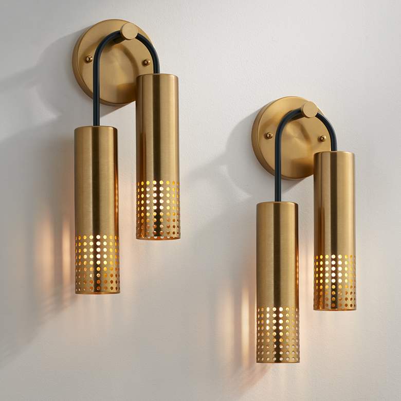 Image 1 Celine 16" High Warm Gold 2-Light Wall Sconce Set of 2