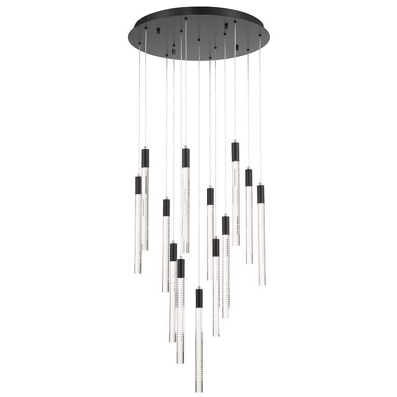 Image 1 Celine 23.62"W 13-Light Black Chandelier w/ Laser lines glass Shade