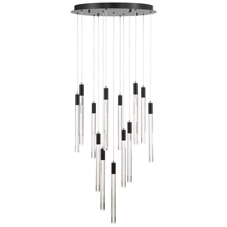 Image 2 Celine 23.62"W 13-Light Black Chandelier w/ Laser lines glass Shade more views