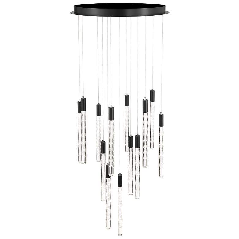 Image 3 Celine 23.62"W 13-Light Black Chandelier w/ Laser lines glass Shade more views