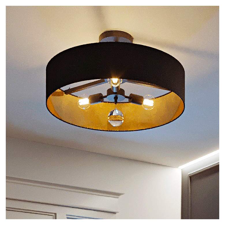 Image 1 Celine 24" Wide Black 3-Light Drum Pendant