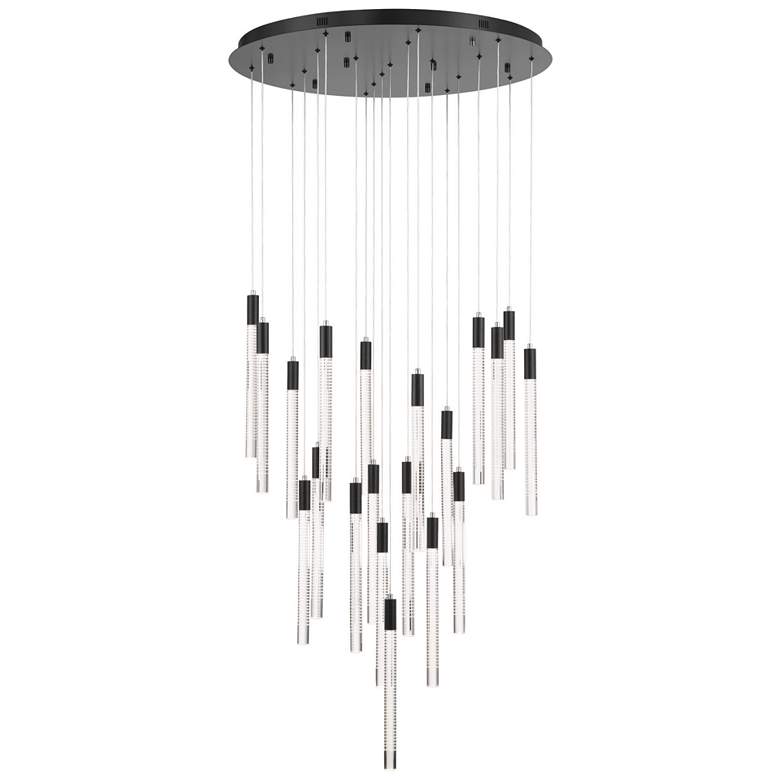 Image 1 Celine 31.5"W 20-Light Black, Clear Chandelier w/ Laser lines glass Shade