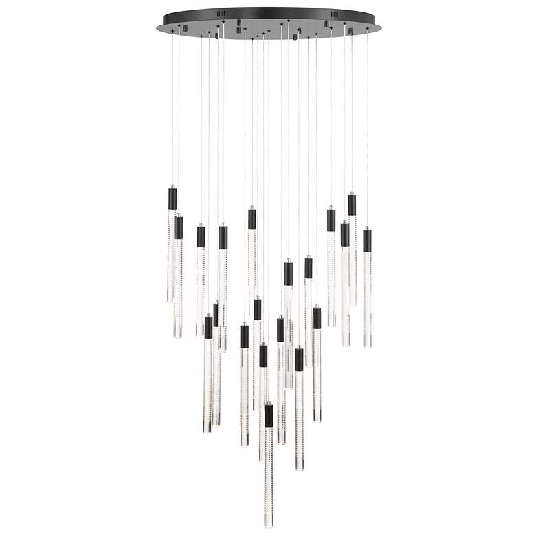 Image 2 Celine 31.5"W 20-Light Black, Clear Chandelier w/ Laser lines glass Shade more views