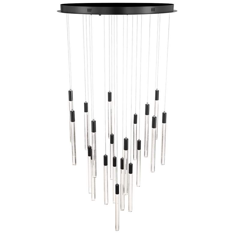 Image 3 Celine 31.5"W 20-Light Black, Clear Chandelier w/ Laser lines glass Shade more views