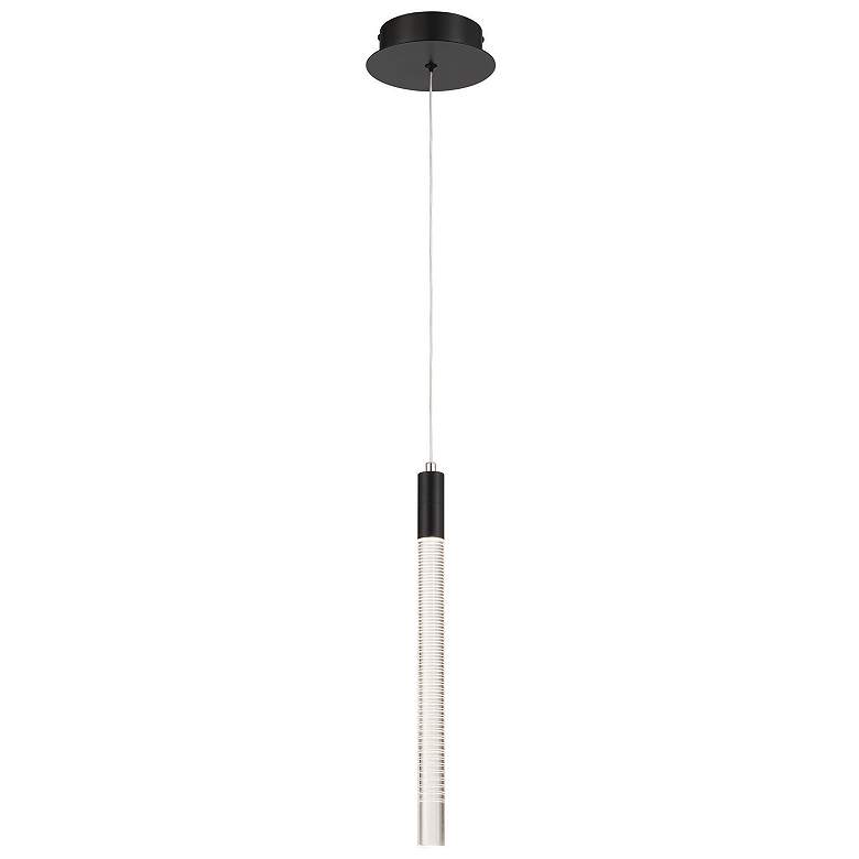 Image 1 Celine 4.72" Wide Black Pendant w/ Laser lines glass Shade