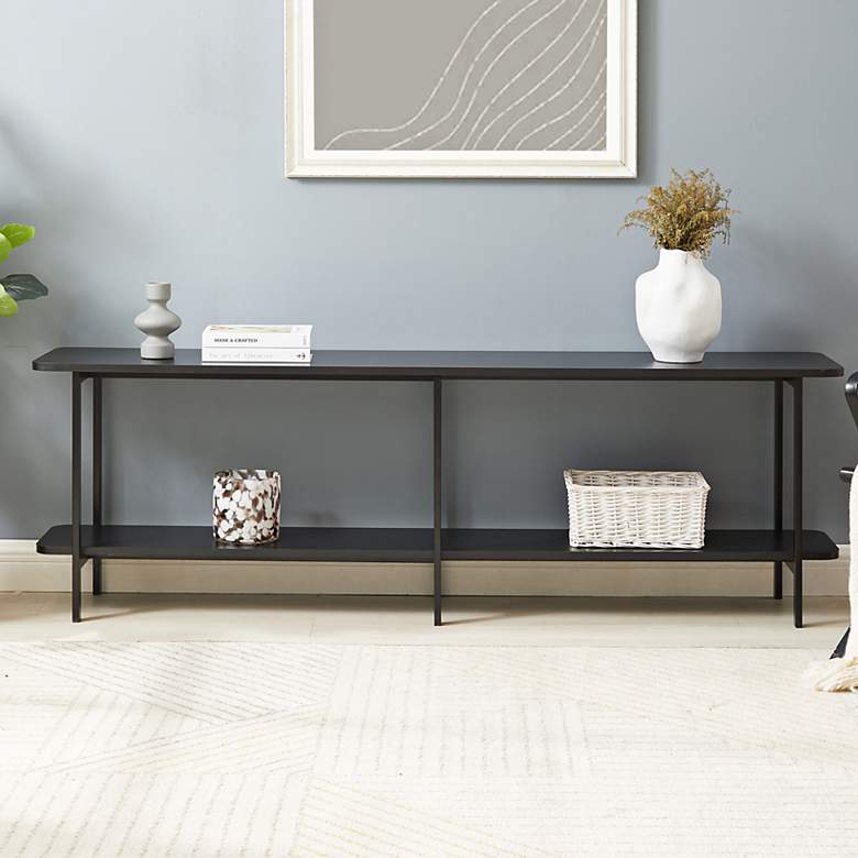 Image 1 Celine 70 3/4" Wide Black Rectangle 2-Shelf Console Table