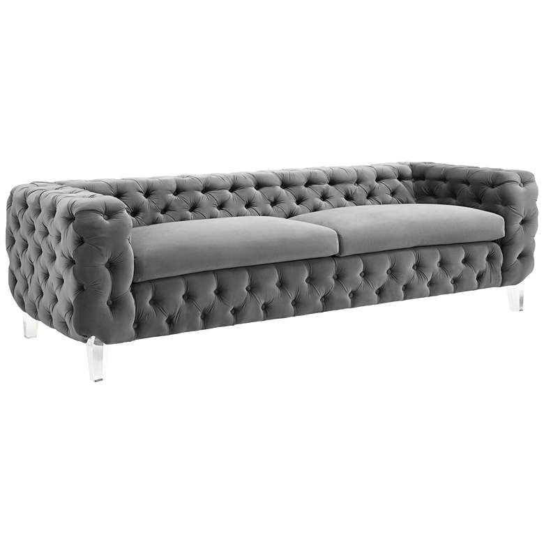 Image 1 Celine 89 3/4 inch Wide Gray Velvet Tufted Modern Sofa