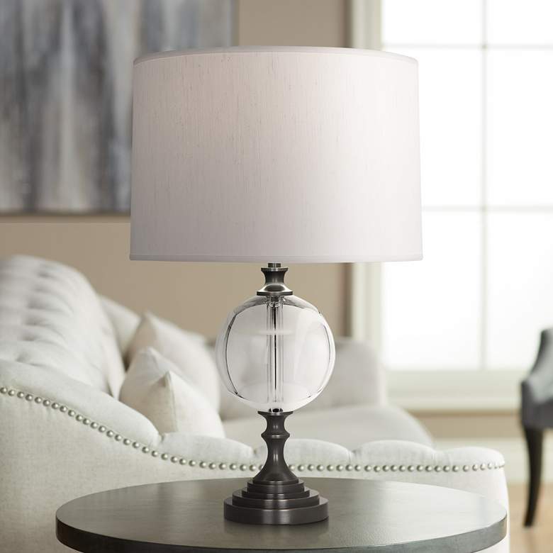 Image 1 Celine Bronze and Crystal Accent Table Lamp w/ Pearl Shade