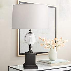 Image1 of Celine Deep Bronze and Crystal Table Lamp w/ Pearl Shade