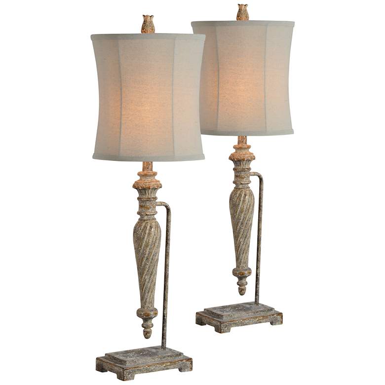 Image 1 Celine Worn Brown with Cream Wash Table Lamps Set of 2