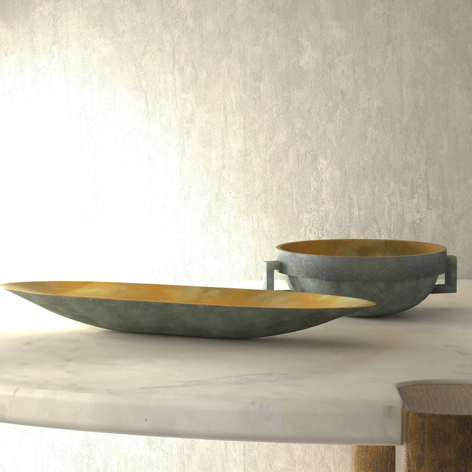 Image 2 Cella Bowl Pearl White Finish on Resin with Gold Leaf Interior more views