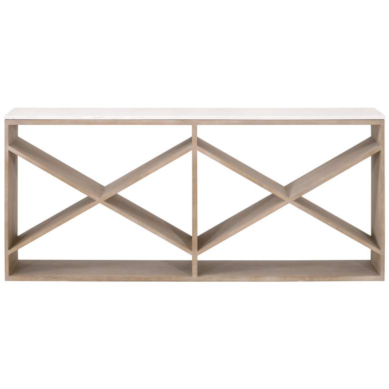 Image 1 Cellar Console Table, Smoke Gray Oak, White Quartz