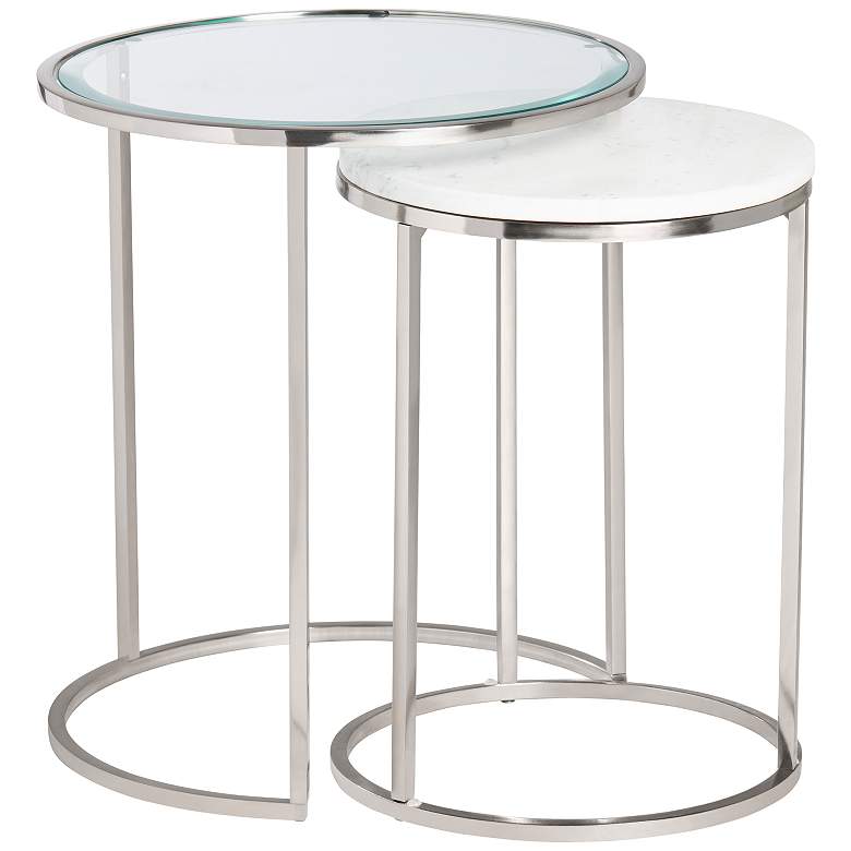 Image 1 Cellini Silver w/ Glass and Marble Nesting Tables Set of 2