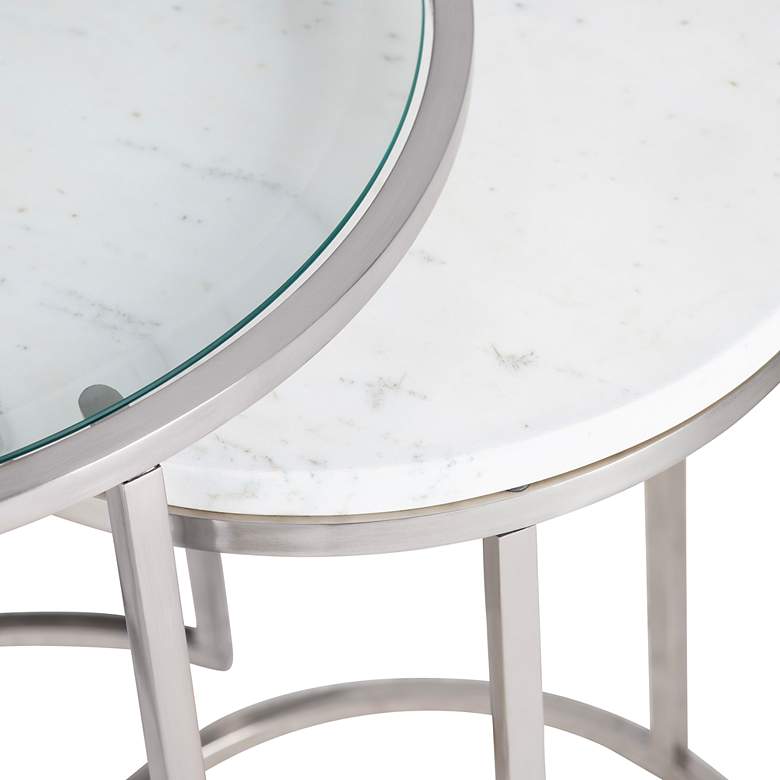 Image 3 Cellini Silver w/ Glass and Marble Nesting Tables Set of 2 more views