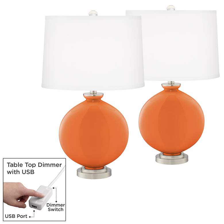 Image 1 Celosia Orange Carrie Table Lamp Set of 2 with Dimmers