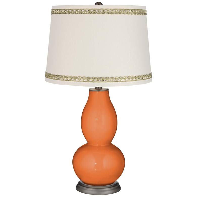 Image 1 Celosia Orange Double Gourd Table Lamp with Rhinestone Lace Trim