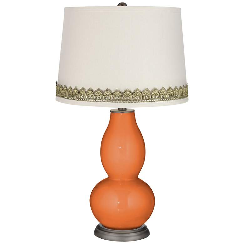 Image 1 Celosia Orange Double Gourd Table Lamp with Scallop Lace Trim