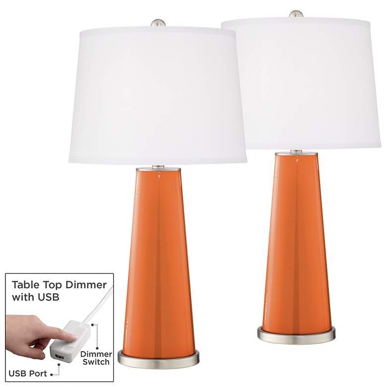 Image 1 Celosia Orange Leo Table Lamp Set of 2 with Dimmers