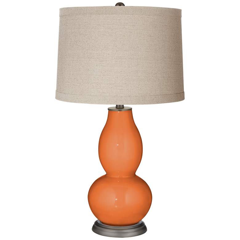 Image 1 Celosia Orange Linen Drum Shade Double Gourd Table Lamp