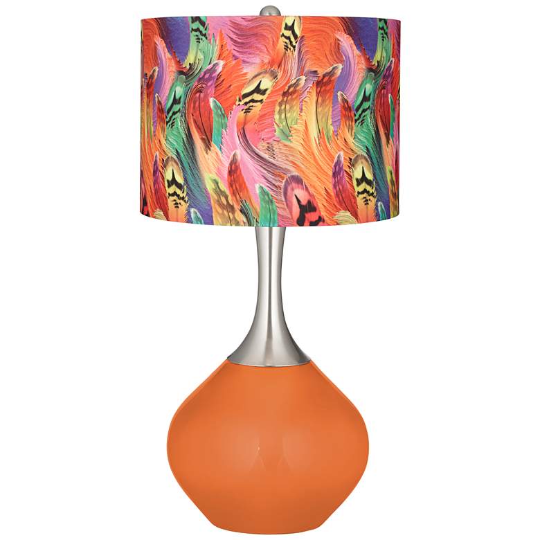 Image 1 Celosia Orange Multi-Color Feather Print Shade Spencer Lamp
