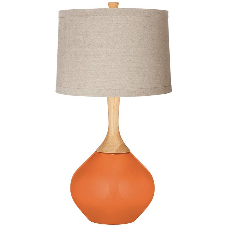 Image 1 Celosia Orange Natural Linen Drum Shade Wexler Table Lamp