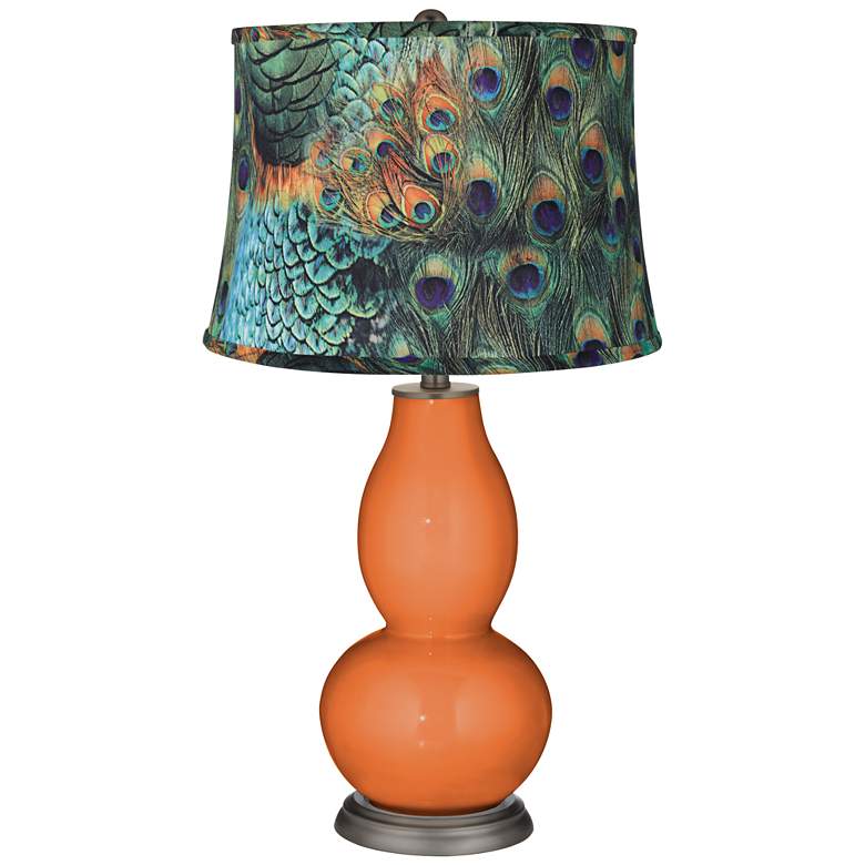 Image 1 Celosia Orange Peacock Print Double Gourd Table Lamp