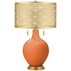 Image1 of Celosia Orange Toby Brass Metal Shade Table Lamp