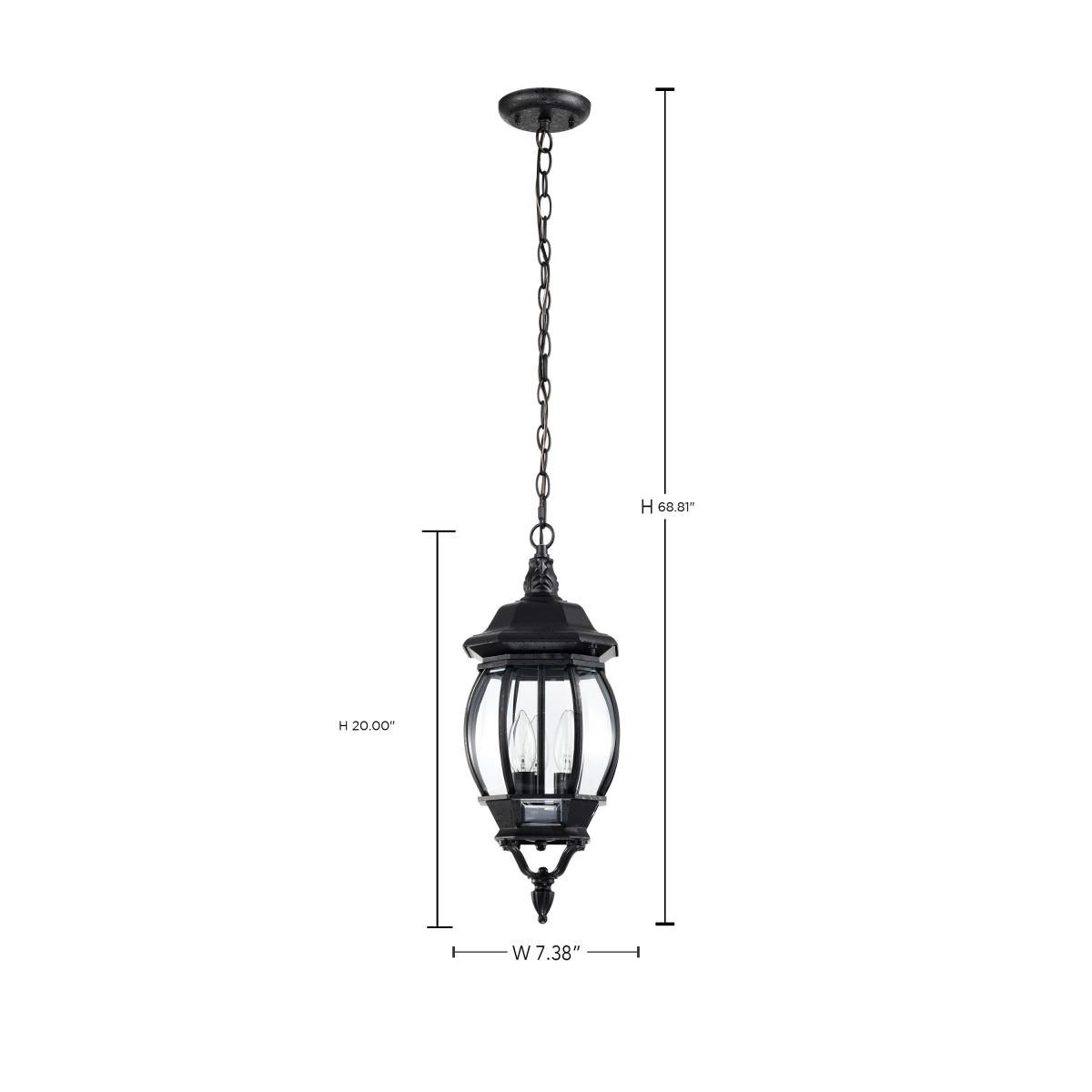 Central Park; 3 Light; 20 in.; Hanging Lantern with Clear Beveled Glass