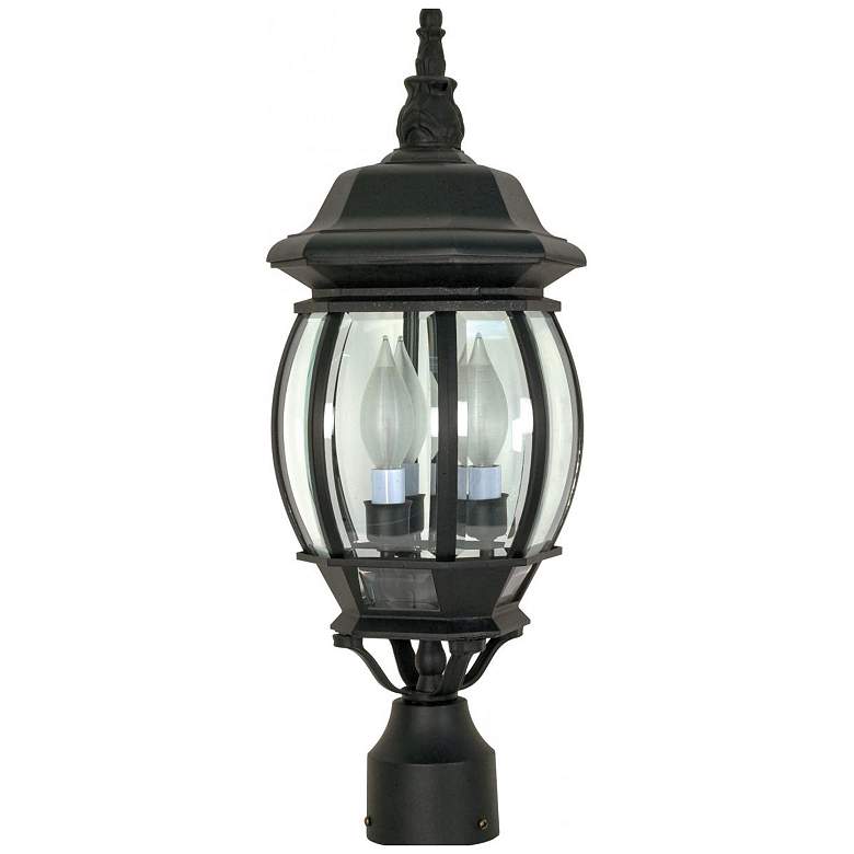 Image 1 Central Park; 3 Light; 21 in.; Post Lantern with Clear Beveled Glass